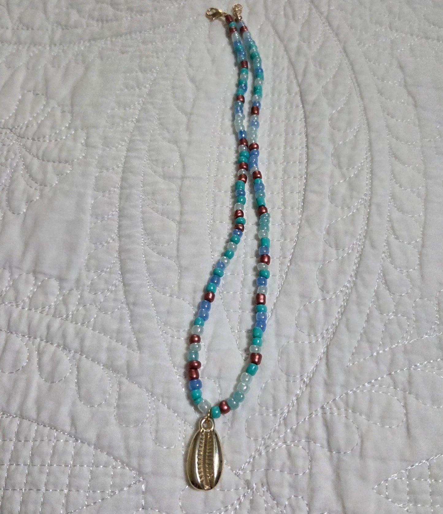 Gold Cowrie Shell Beaded Necklace