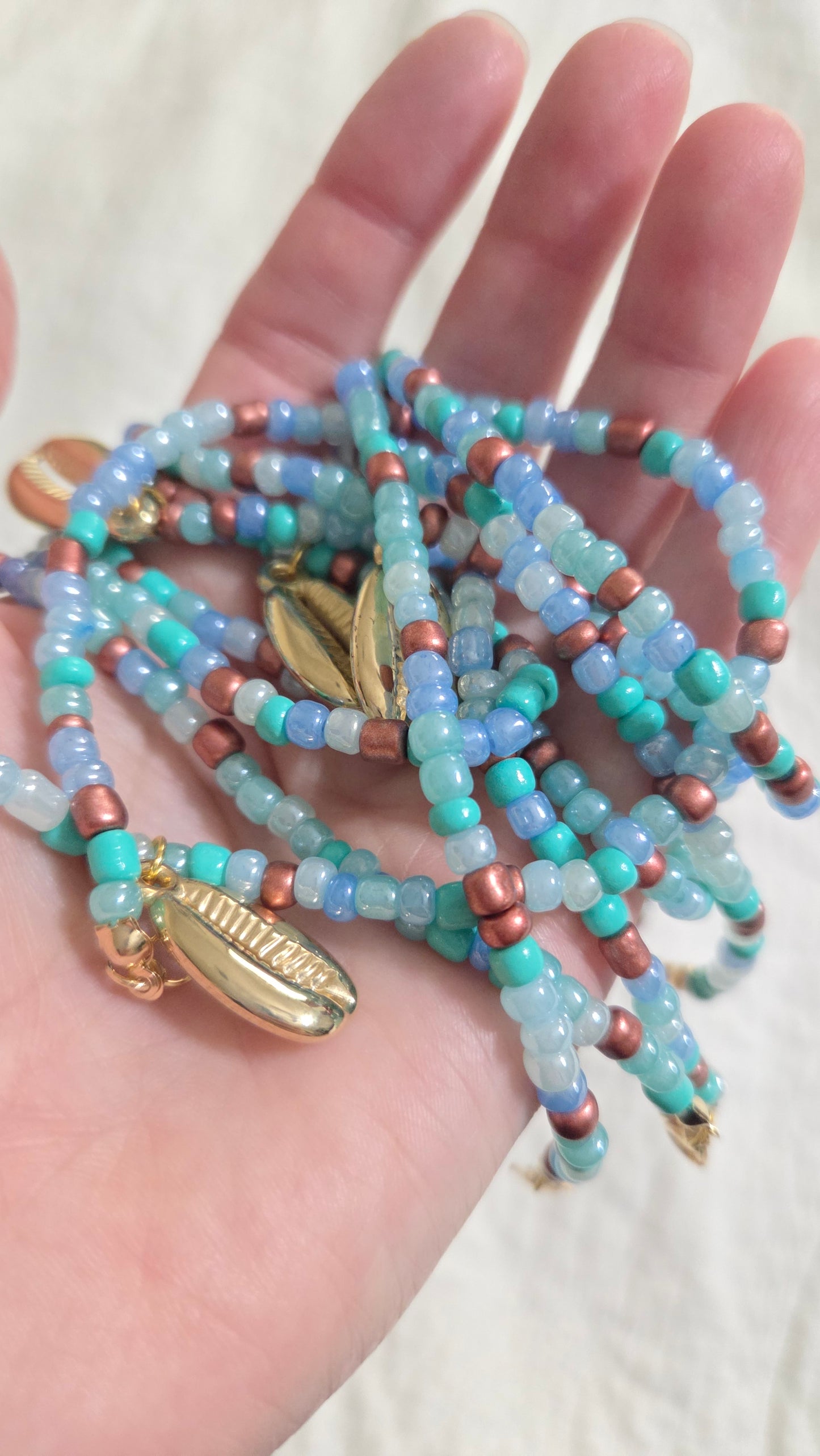Gold Cowrie Shell Beaded Necklace