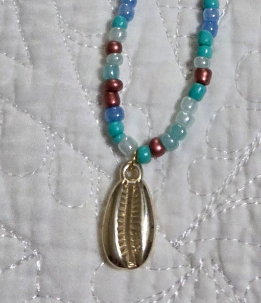 Gold Cowrie Shell Beaded Necklace