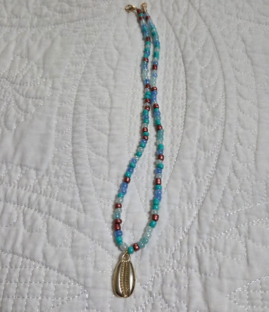 Gold Cowrie Shell Beaded Necklace